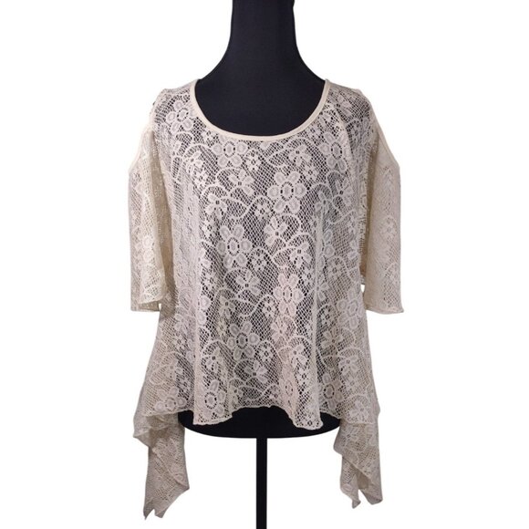 Pretty Angel Women's Sz L Crochet Cardigan Cover up Linen Blend Tunic Lace Fairy - Picture 1 of 6